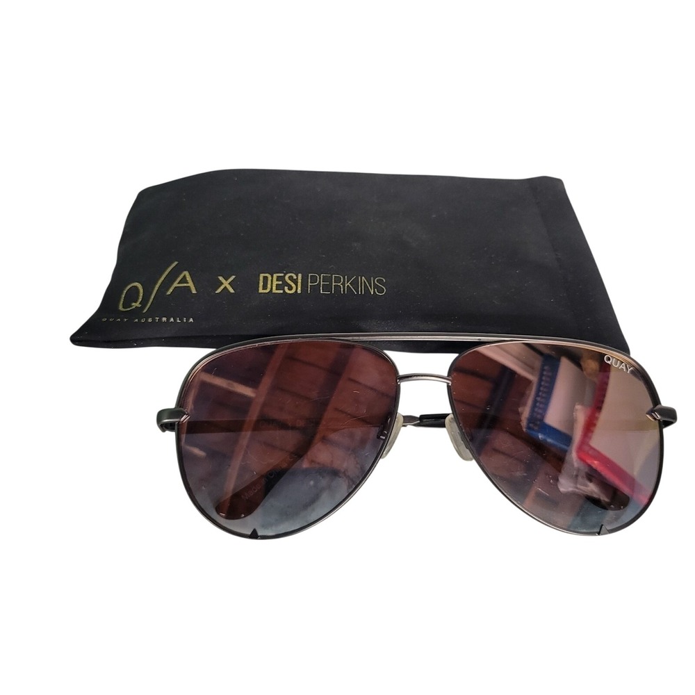 Quay Australia x Desi Perkins High Key Aviator Sunglasses Gunmetal Rose Mirror